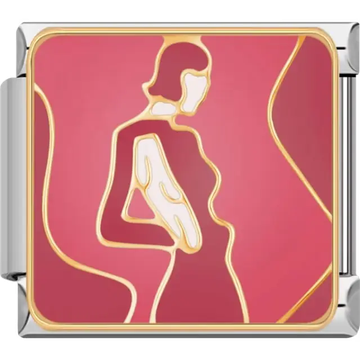 Abstract design of a woman with gold detailing on a pink background Italian charm bracelet link