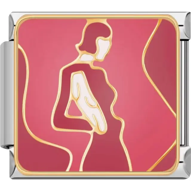 Abstract design of a woman with gold detailing on a pink background Italian charm bracelet link