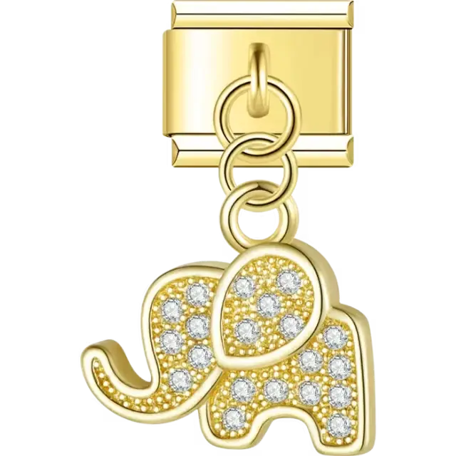 Elephant-shaped dangle charm with pavé crystal accents Italian charm bracelet link
