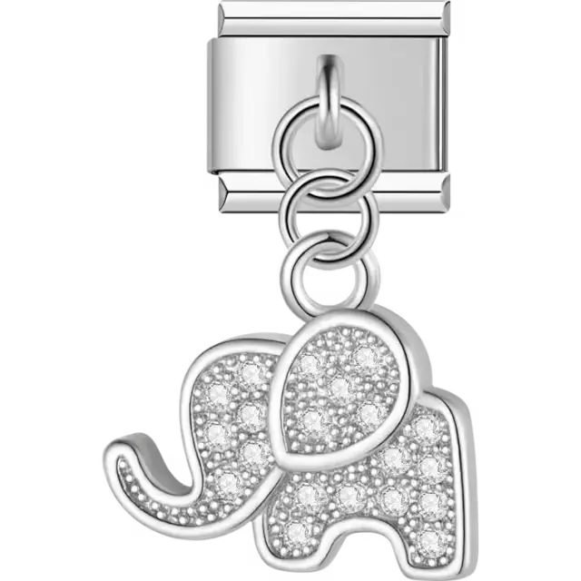Elephant-shaped dangle charm with pavé crystal accents Italian charm bracelet link