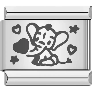 Cute elephant design with hearts and stars detail Italian charm bracelet link