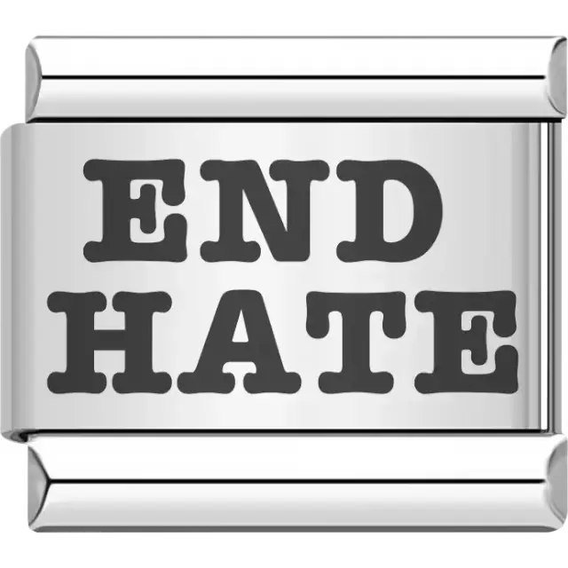 Bold black "END HATE" text Italian charm bracelet link