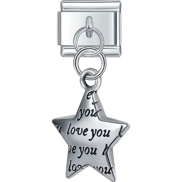 Dangle star with "I love you" engraving Italian charm bracelet link