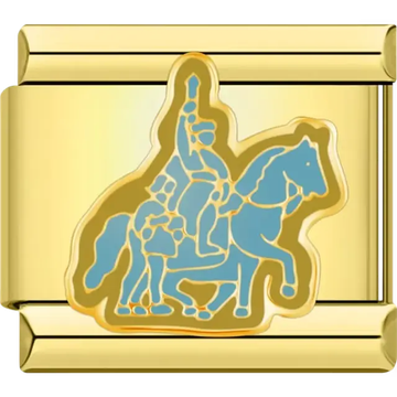 Gold equestrian statue with blue details Italian charm bracelet link