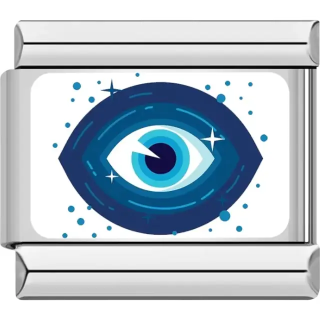 Blue evil eye design Italian charm bracelet link