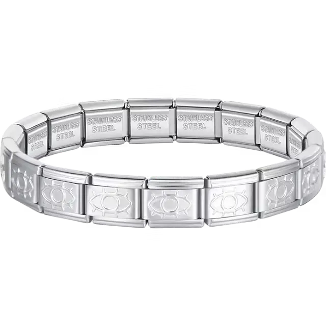 Evil eye charms composing stainless steel Italian bracelet