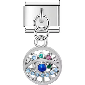 Colorful gemstone evil eye protection dangle Italian charm bracelet link