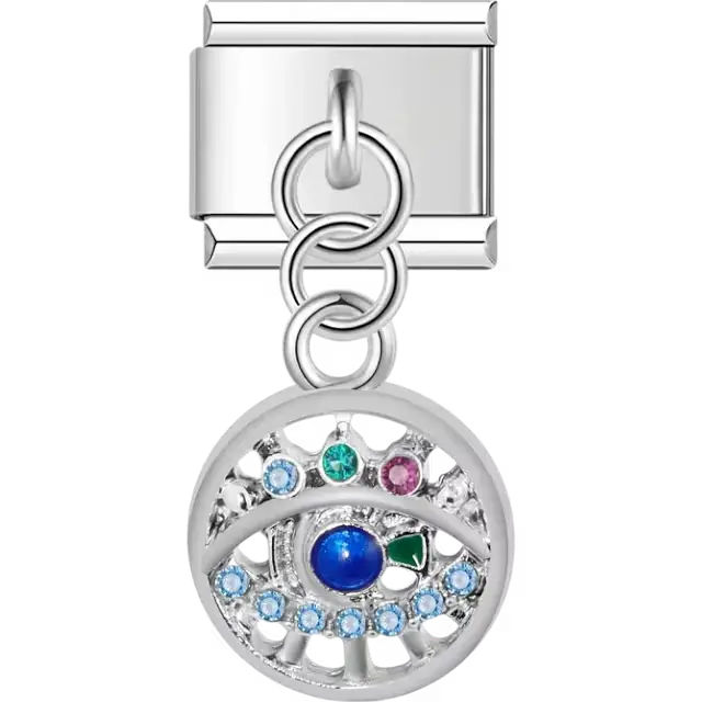 Colorful gemstone evil eye protection dangle Italian charm bracelet link