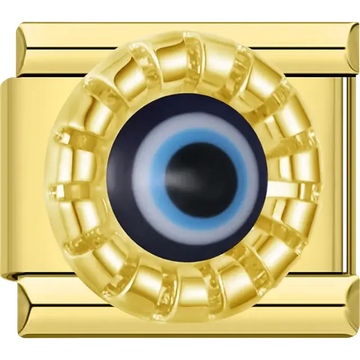 Blue evil eye with gold ornate border Italian charm bracelet link