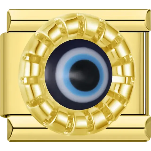Blue evil eye with gold ornate border Italian charm bracelet link