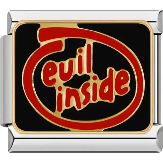 “Evil Inside” text in bold red on a black background Italian charm bracelet link