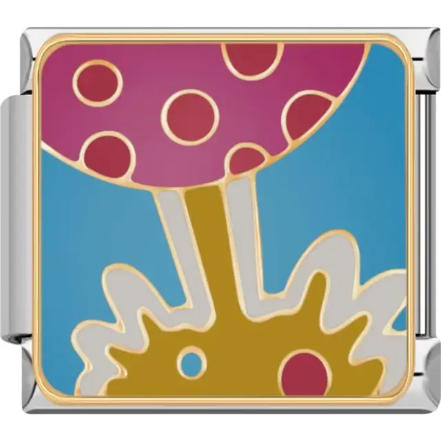 Pink and gold explosion with blue background Italian charm bracelet link