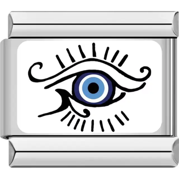 Eye of Horus design with blue evil eye Italian charm bracelet link