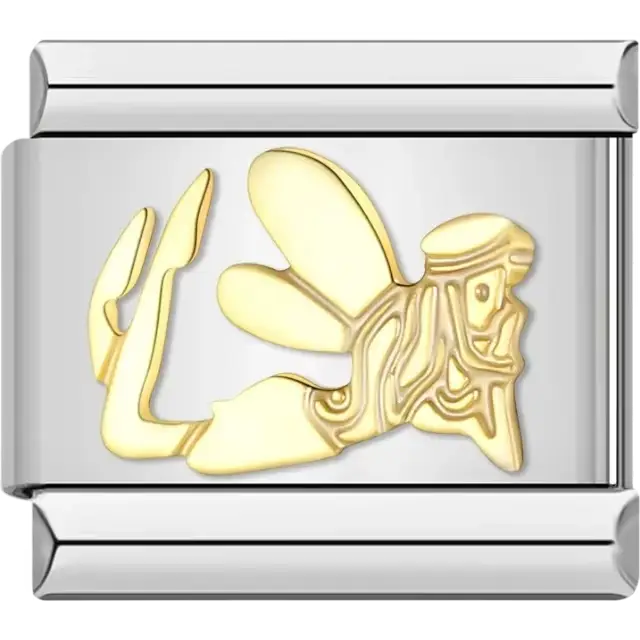 Gold-tone design featuring a fairy with detailed wings in a resting pose Italian charm bracelet link