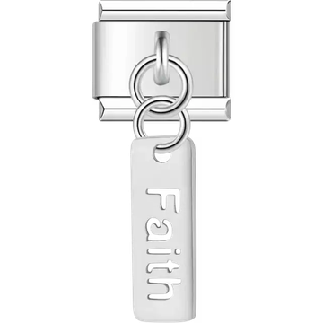 "Faith" script on tag Italian charm bracelet link