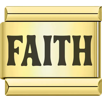 Gold "FAITH" text inscription Italian charm bracelet link