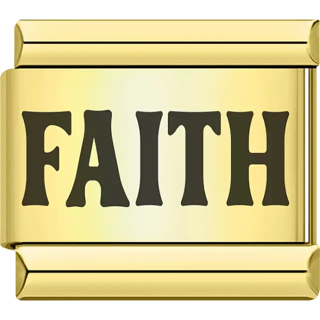 Gold "FAITH" text inscription Italian charm bracelet link