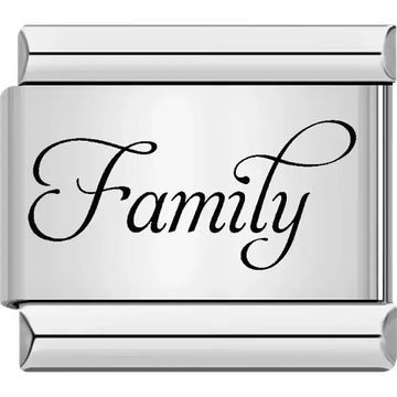 "Family" script text Italian charm bracelet link