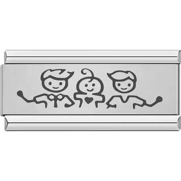 Three smiling figures with heart detail Italian charm bracelet link