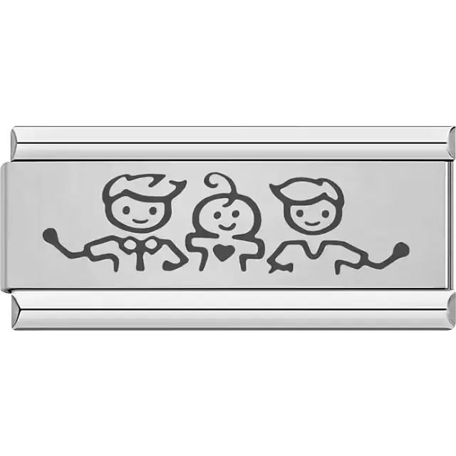 Three smiling figures with heart detail Italian charm bracelet link