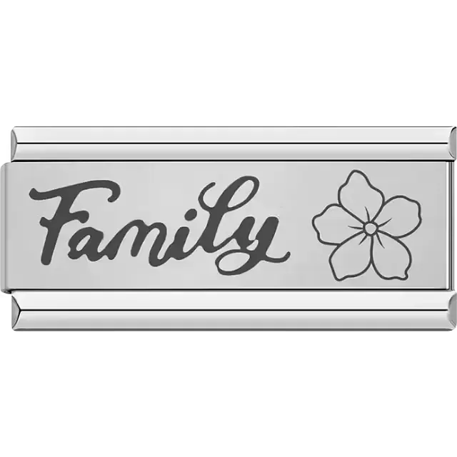 "Family" text with flower illustration Italian charm bracelet link