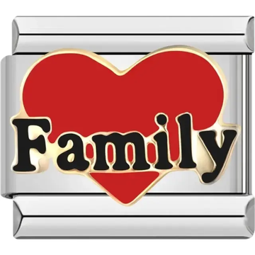 Red heart with “Family” text Italian charm bracelet link