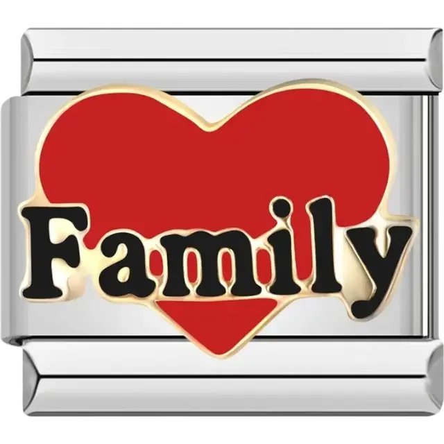 Red heart with “Family” text Italian charm bracelet link