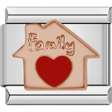 House with “Family” text and red heart design Italian charm bracelet link