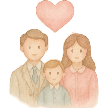 Happy family with heart symbol on top watercolor illustration 