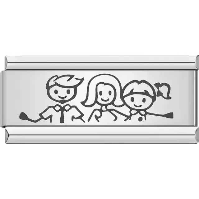 Black stick figure family with two parents and one child holding hands Italian charm bracelet link