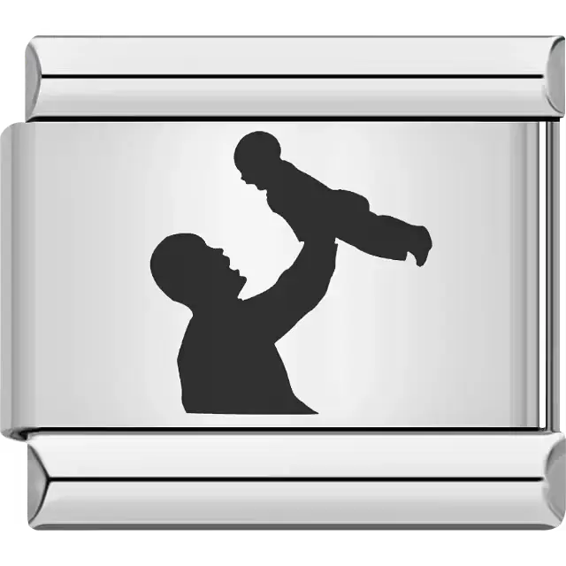 Black silhouette of a father lifting a child in the air Italian charm bracelet link