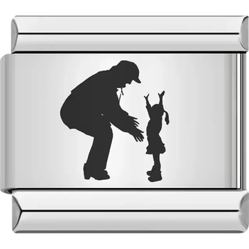 Silhouette of a father bending down to greet his daughter Italian charm bracelet link