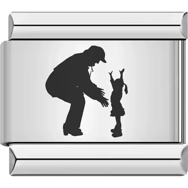 Silhouette of a father bending down to greet his daughter Italian charm bracelet link