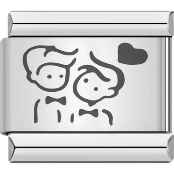 Outline of father and son with heart detail Italian charm bracelet link