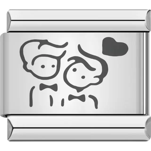 Outline of father and son with heart detail Italian charm bracelet link