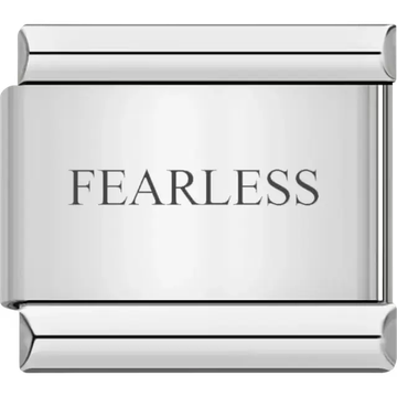 Outlined uppercase word "FEARLESS" Italian charm bracelet link