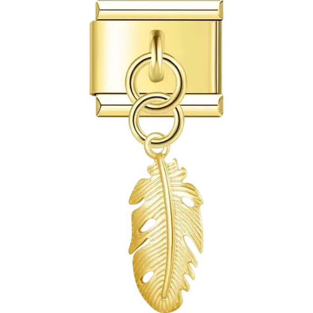 Detailed feather dangle Italian charm bracelet link