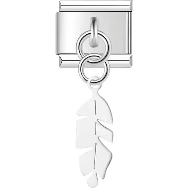Dangle feather with cutout details Italian charm bracelet link