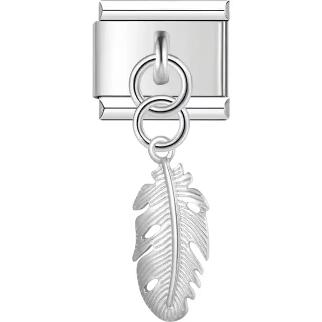 Detailed feather dangle Italian charm bracelet link