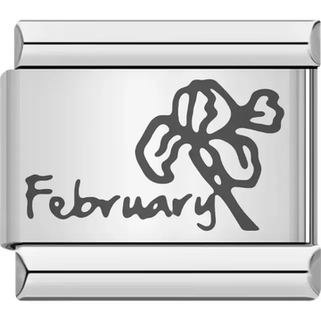 Violet flower with "February" text detail Italian charm bracelet link
