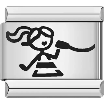 Stick figure female holding string telephone Italian charm bracelet link