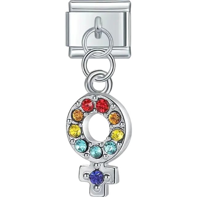 Multicolor crystal female symbol dangle Italian charm bracelet link