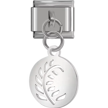 Fern leaf cutout disc dangle Italian charm bracelet link