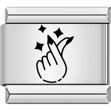 Black hand silhouette forming a finger heart with sparkling accents Italian charm bracelet link