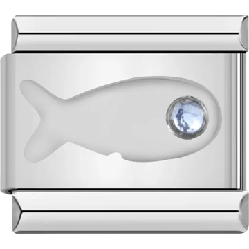 Fish with a blue crystal eye on a silver background Italian charm bracelet link