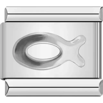 Fish symbol design with embossed details Italian charm bracelet link