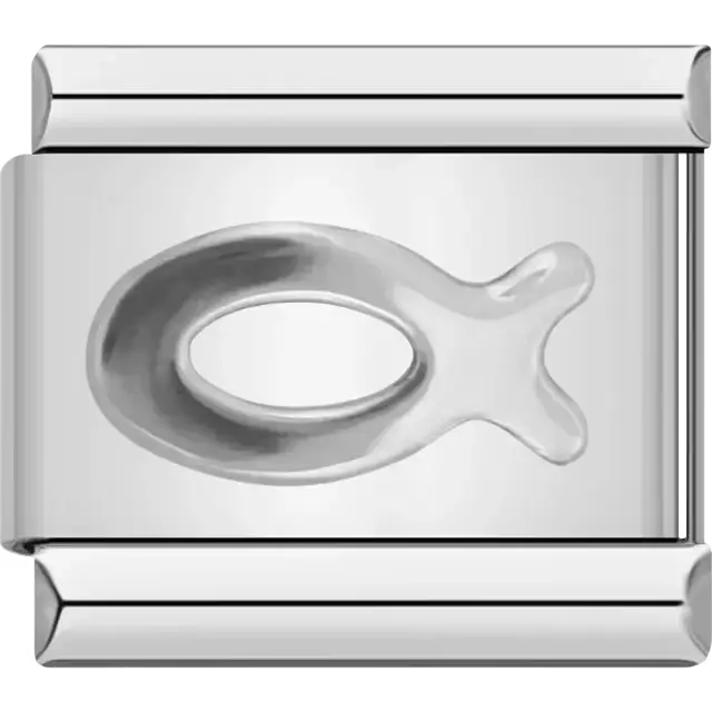 Fish symbol design with embossed details Italian charm bracelet link