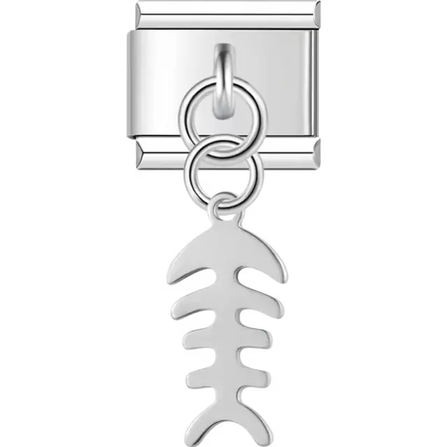 Fishbone-shaped dangle with minimalist cutout design Italian charm bracelet link