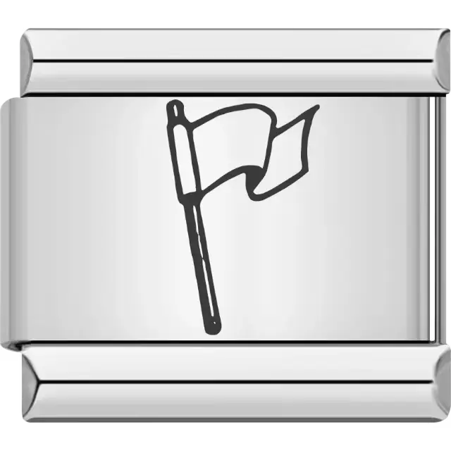 Black outline of a waving flag on a pole Italian charm bracelet link