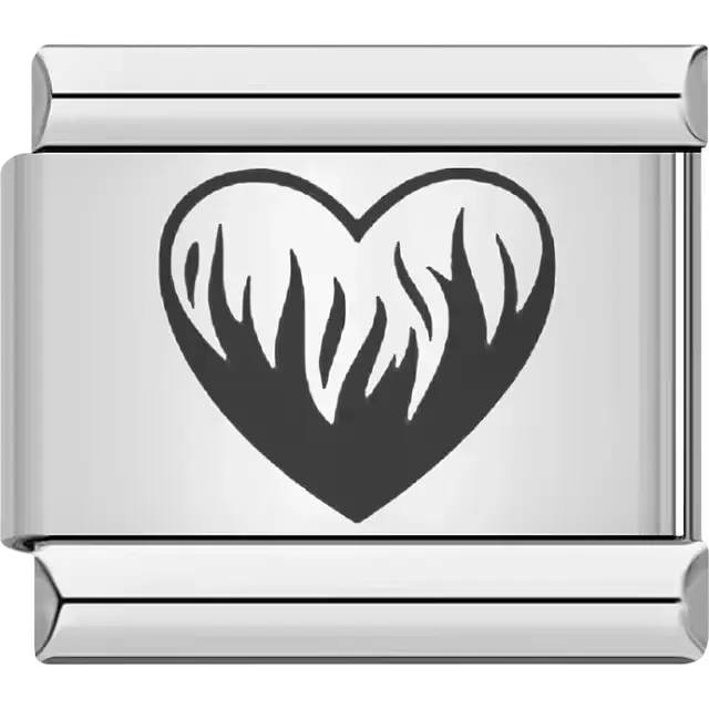 Black heart with flame pattern Italian charm bracelet link